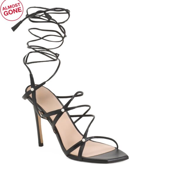 STUART WEITZMAN Black Made In Spain Leather Astrid 100 Sandals - Picture 1 of 2